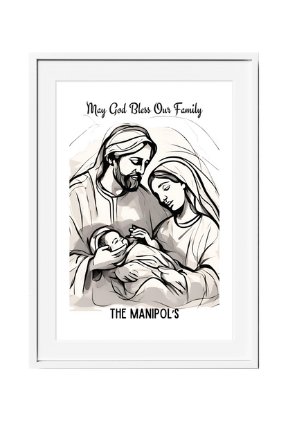 Personalized Holy Family Pencil Sketch-Effect Wall Art