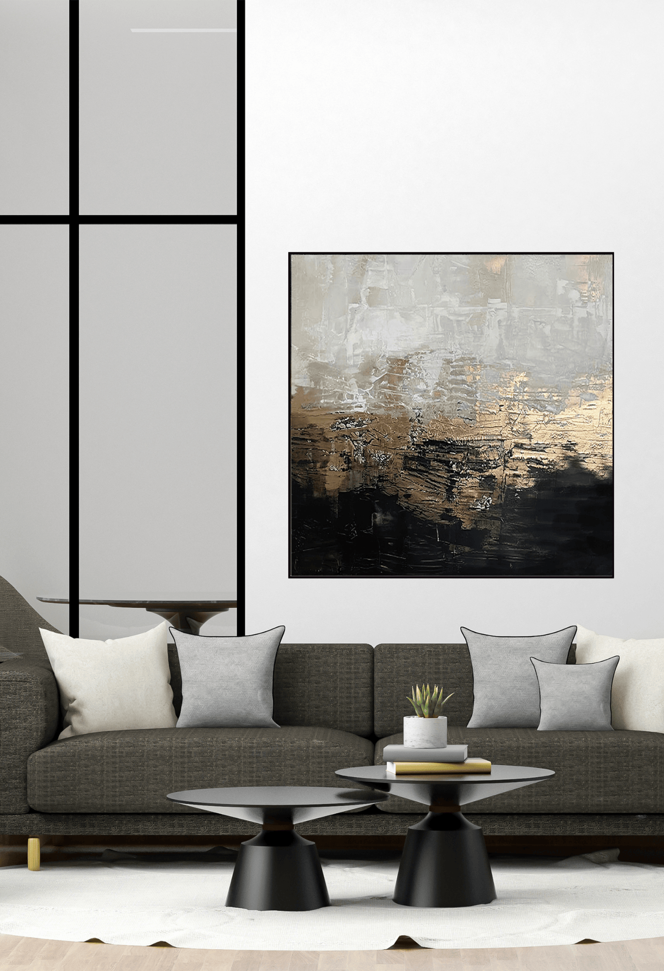 CP125 Black, Gold, and Beige Abstract Canvas Print Wall Decor