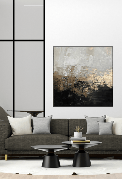 CP125 Black, Gold, and Beige Abstract Canvas Print Wall Decor