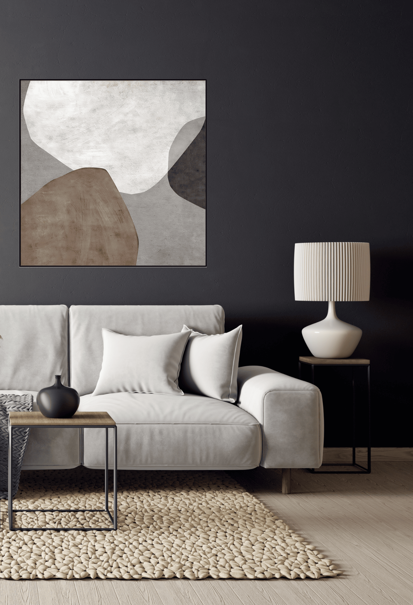 CP027126 Neutral Black, Brown, Beige, and White Abstract Design Canvas Prints Wall Decor