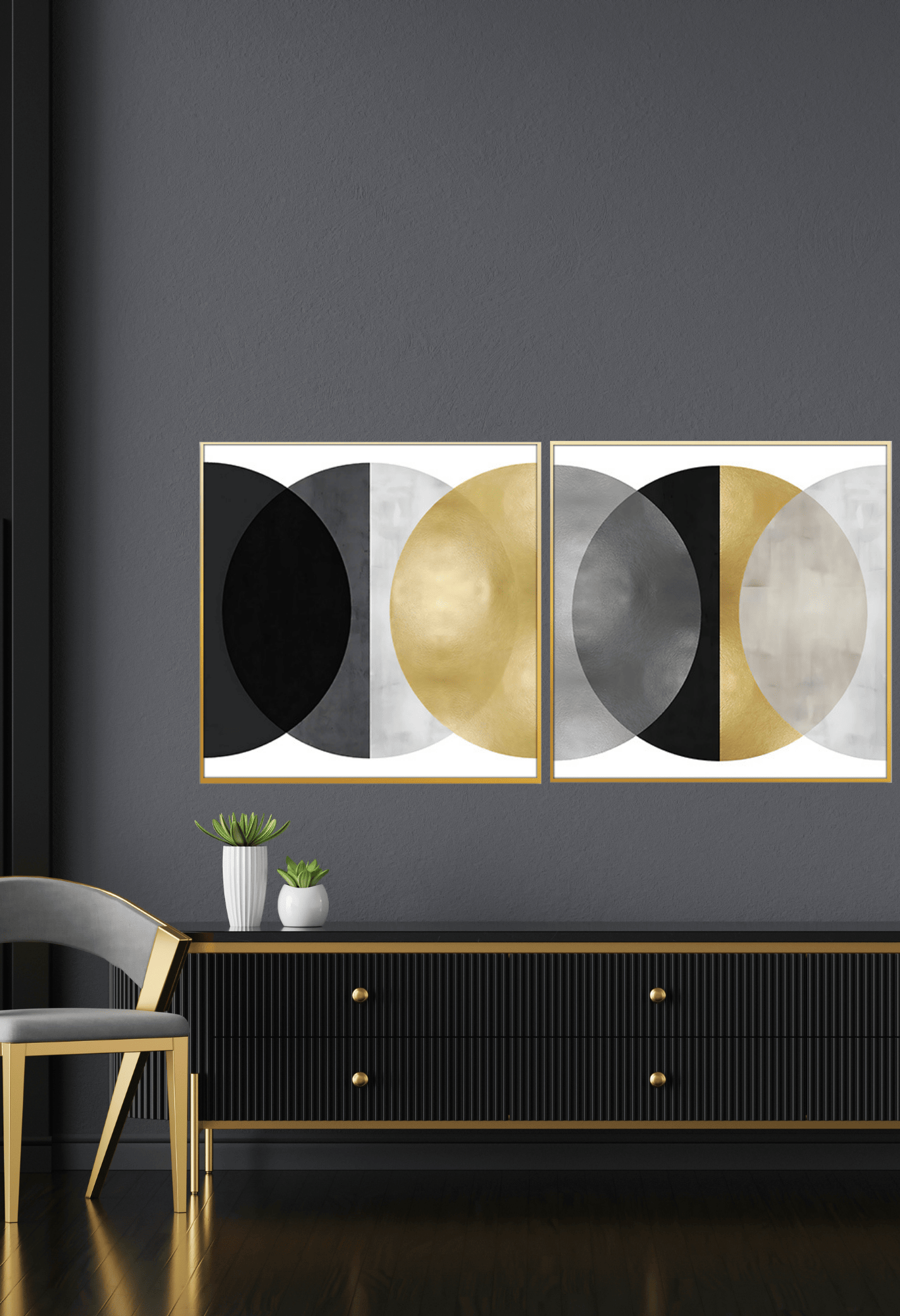 CP021022 Black, Gray and Gold Abstract Design Canvas Prints Wall Decor