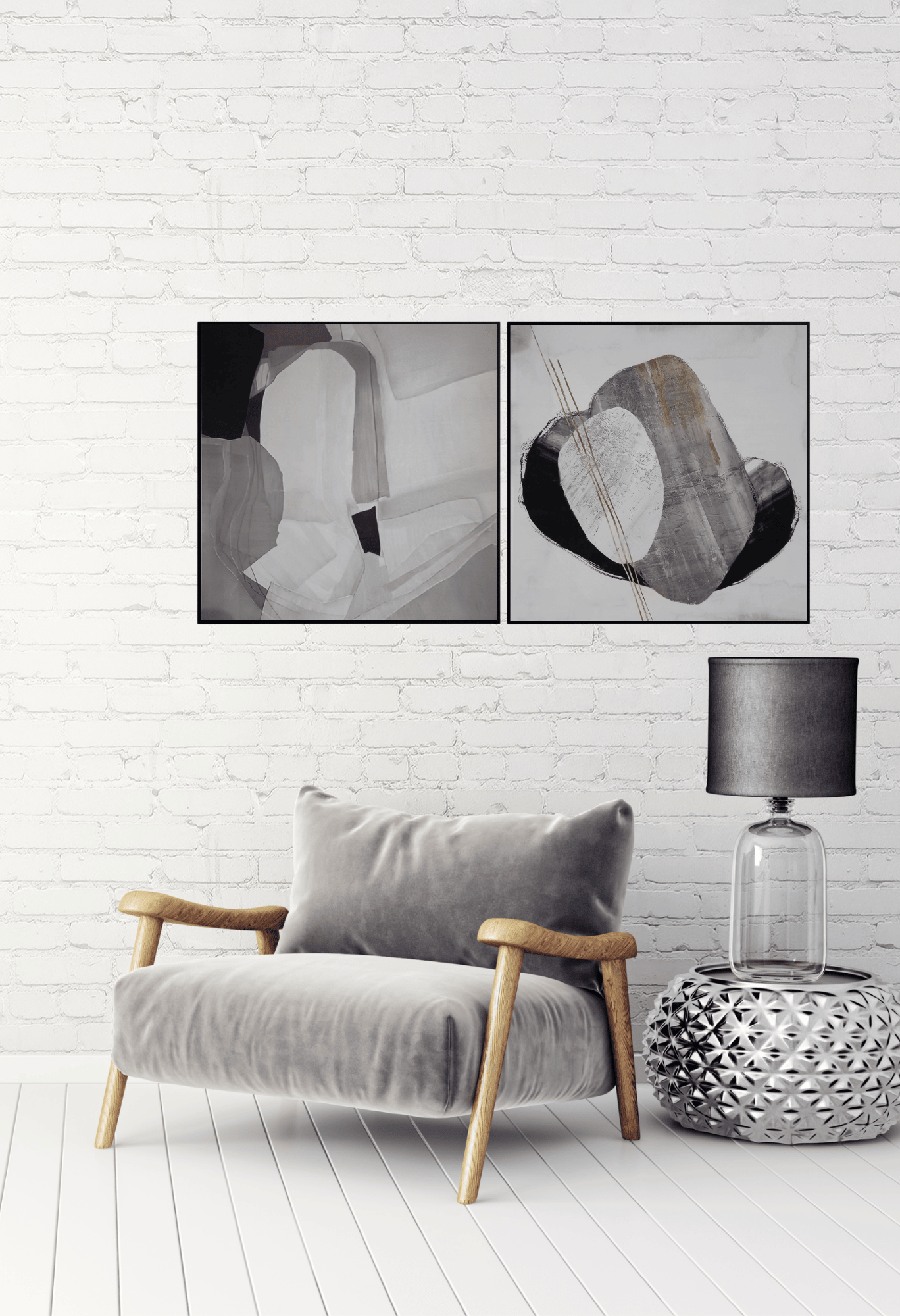 CP027029 Neutral Black, Brown, Beige, and White Abstract Design Canvas Prints Wall Decor