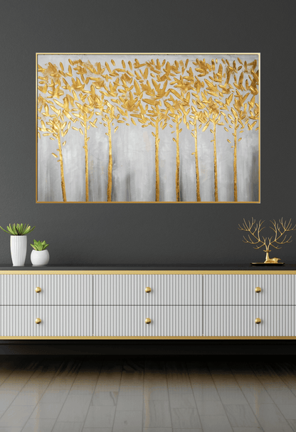 HP025 Minimalist Gold Trees Hand-Painted Wall Decor