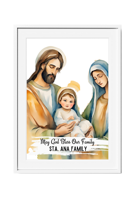 Personalized Holy Family Watercolor-Effect Wall Art