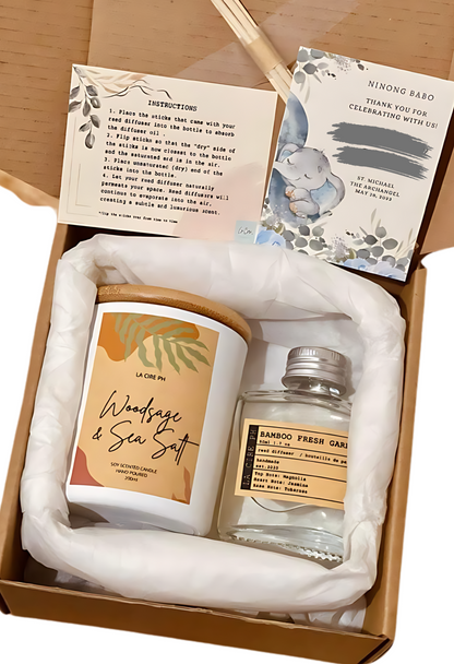 Bamboo Fresh Garden Reed Diffuser and Woodsage and Sea Salt Scented Soy Candle Set