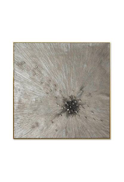 HP006 Beige and Silver Sunburst Abstract Acrylic Hand-Painted Wall Decor