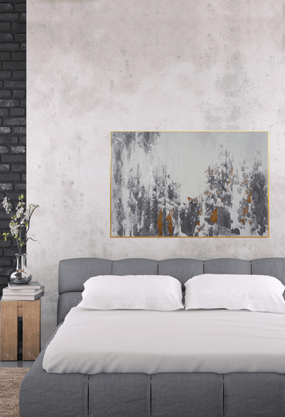 HP034 Abstract Gray and Gold Hand-Painted Wall Decor