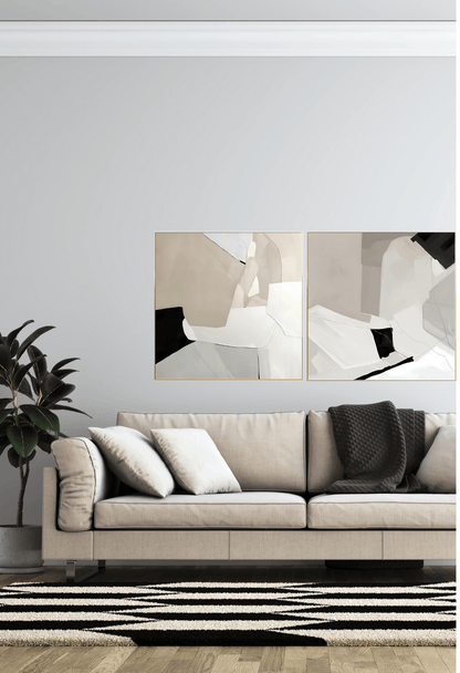 CP027029 Neutral Black, Brown, Beige, and White Abstract Design Canvas Prints Wall Decor