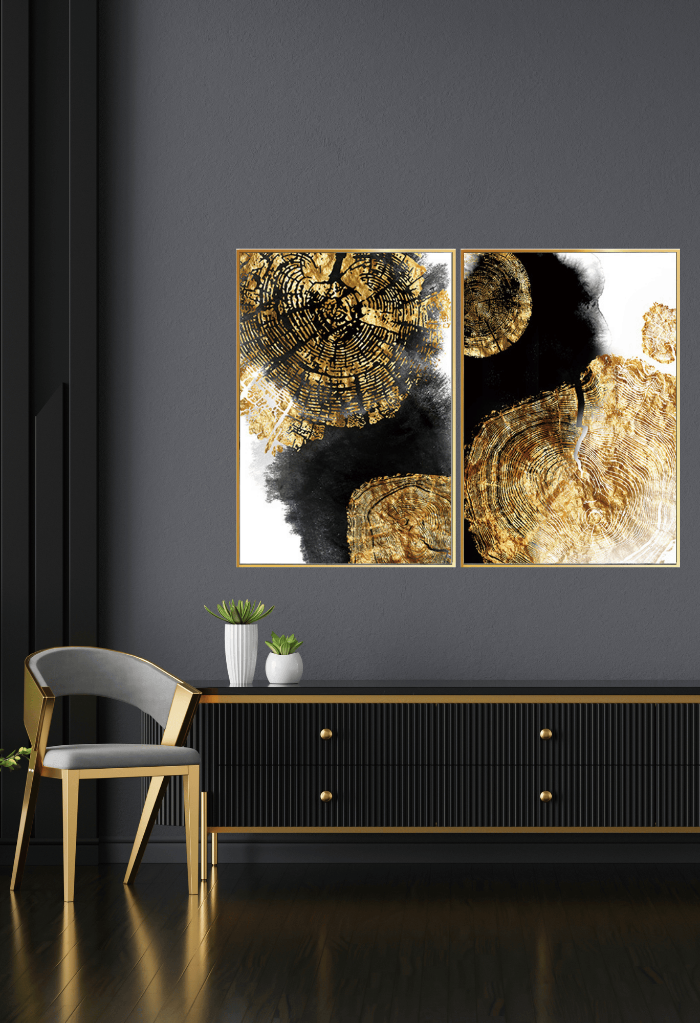 CP133134 Abstract Black, Grey and Gold Canvas Prints Wall Decor