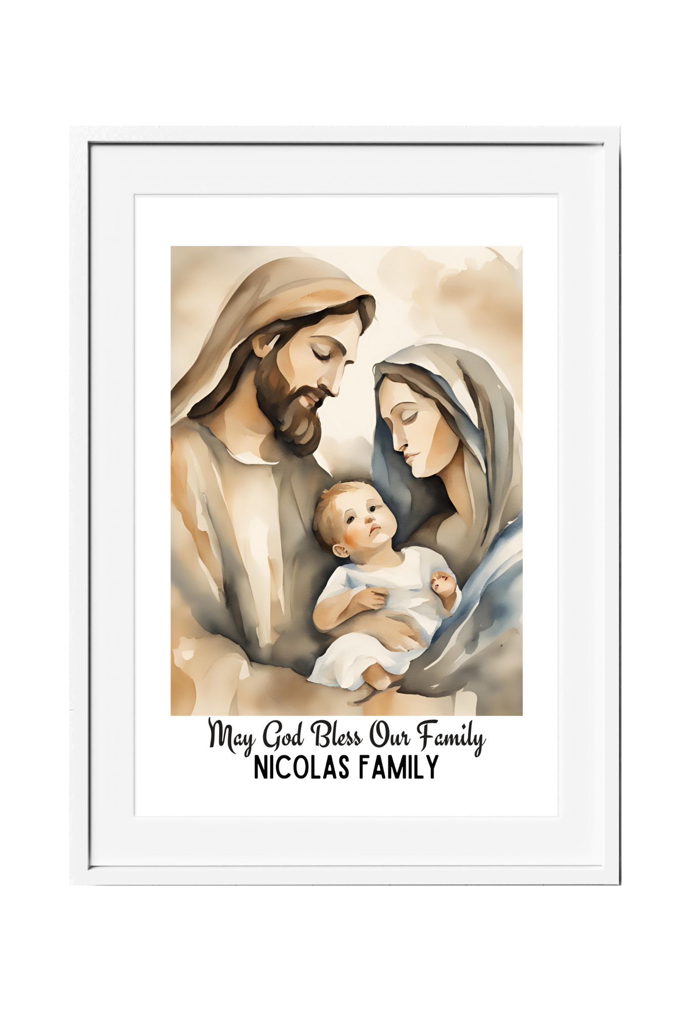 Personalized Holy Family Watercolor-Effect Wall Art