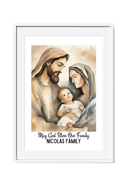 Personalized Holy Family Watercolor-Effect Wall Art