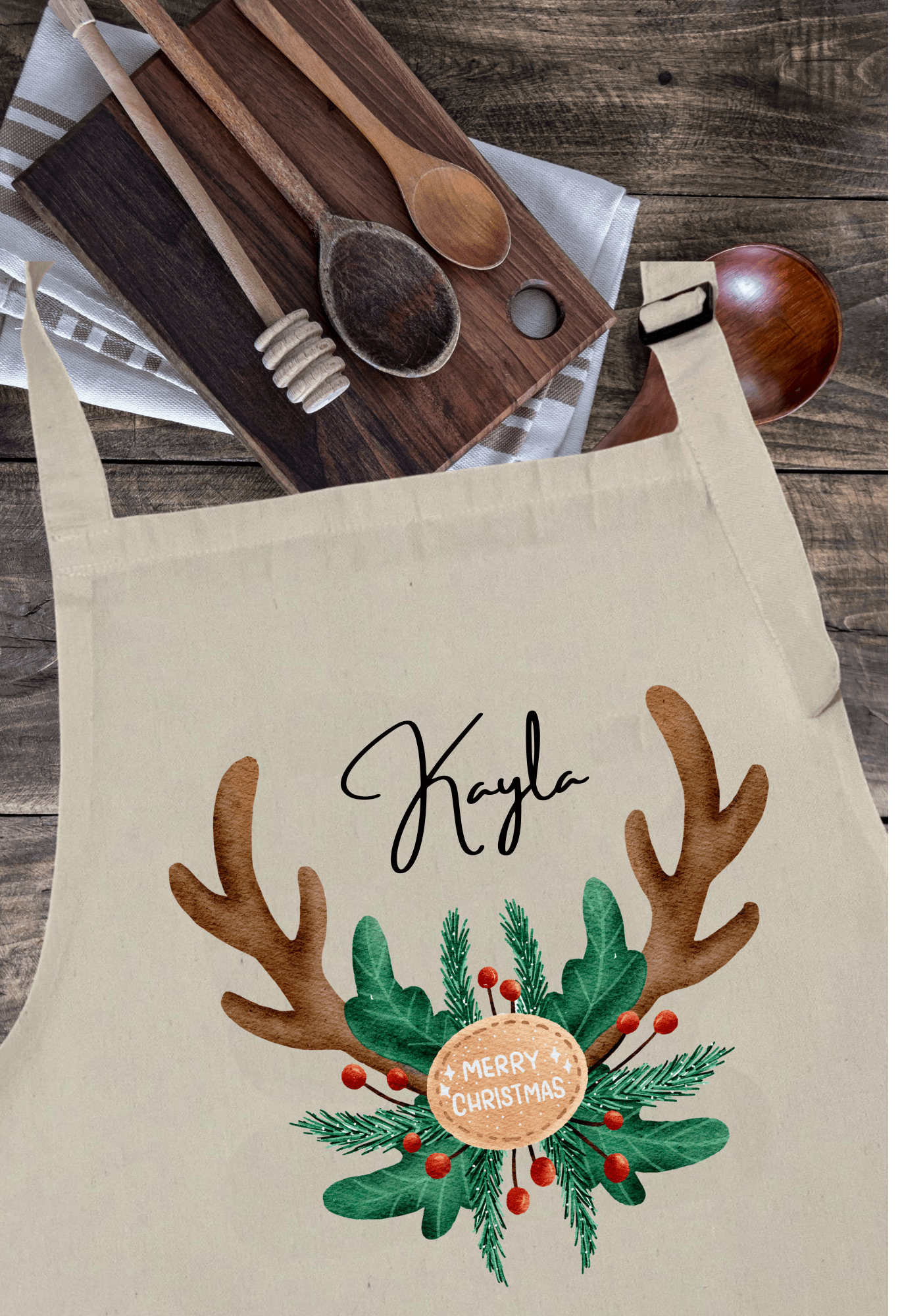 Personalized Christmas Aprons with Antler