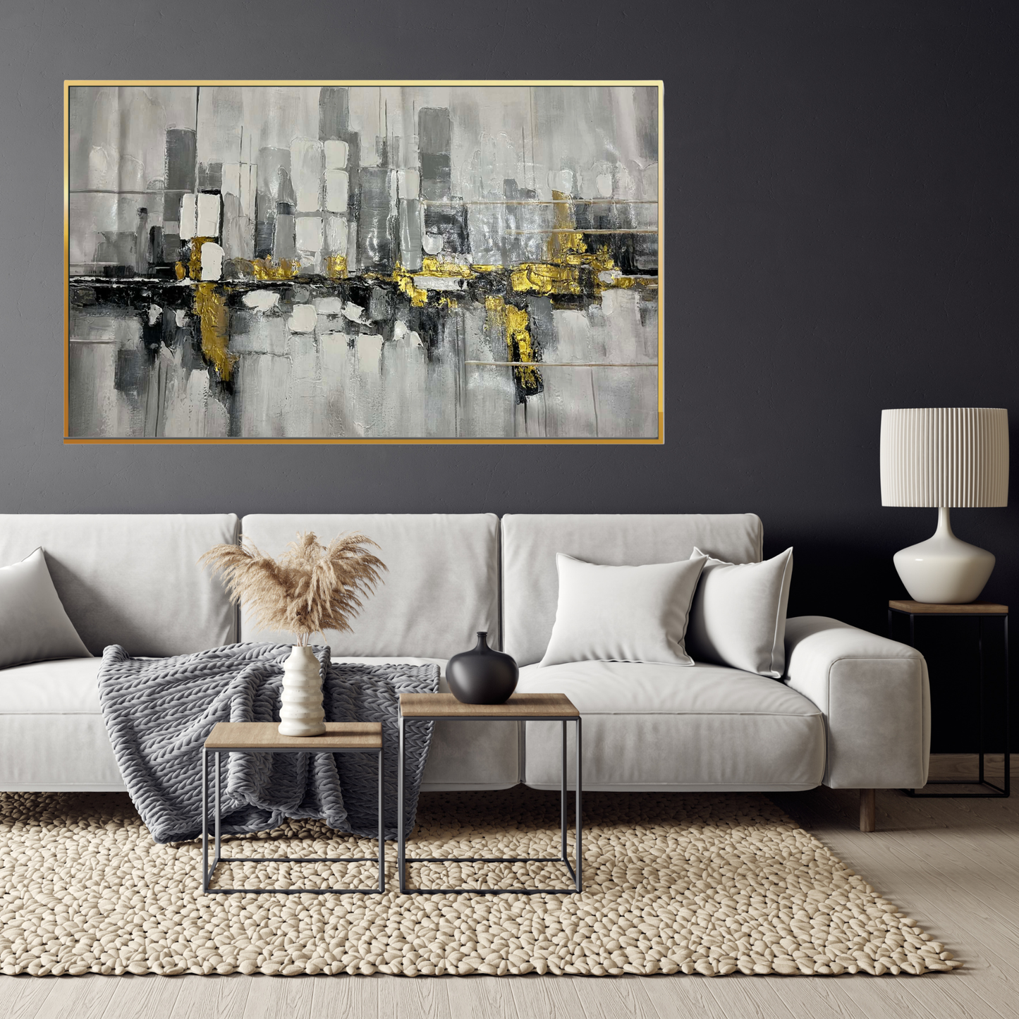 HP061 Abstract Gray and Gold  Hand-Painted Wall Decor